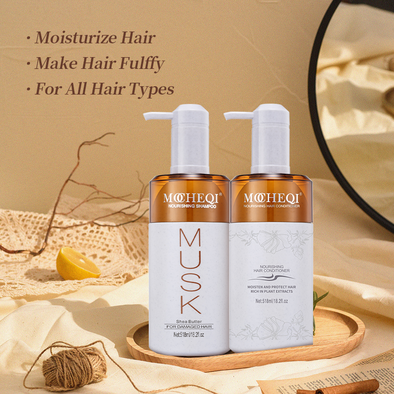 MOCHEQI Private Label Natural Orgânico Nutritivo Hidratante Suavizante Conjunto de shampoo e condicionador para cuidados com os cabelos para uso em salão de beleza
