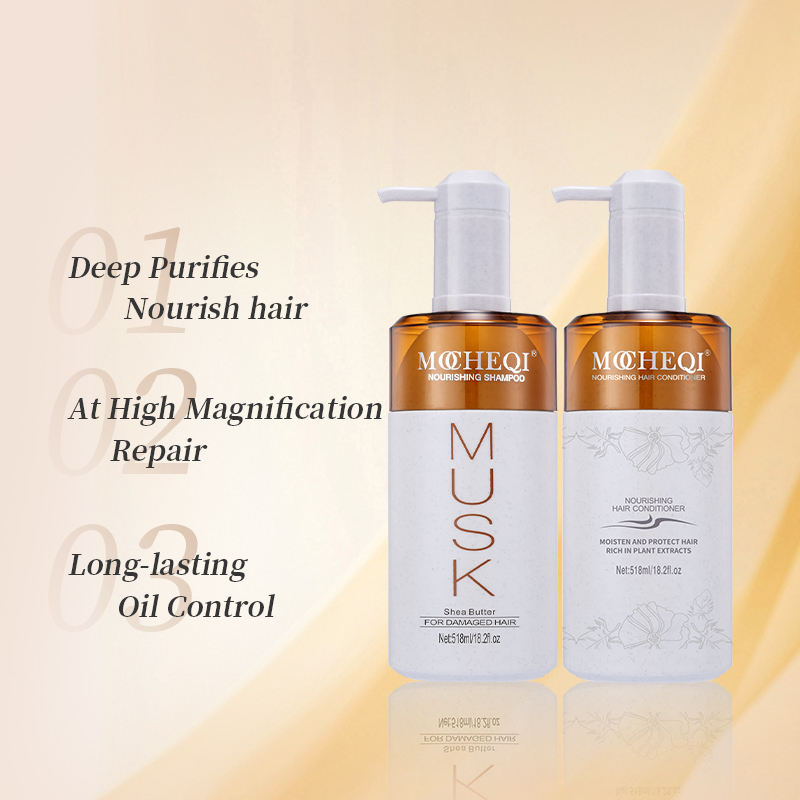 MOCHEQI Private Label Natural Orgânico Nutritivo Hidratante Suavizante Conjunto de shampoo e condicionador para cuidados com os cabelos para uso em salão de beleza