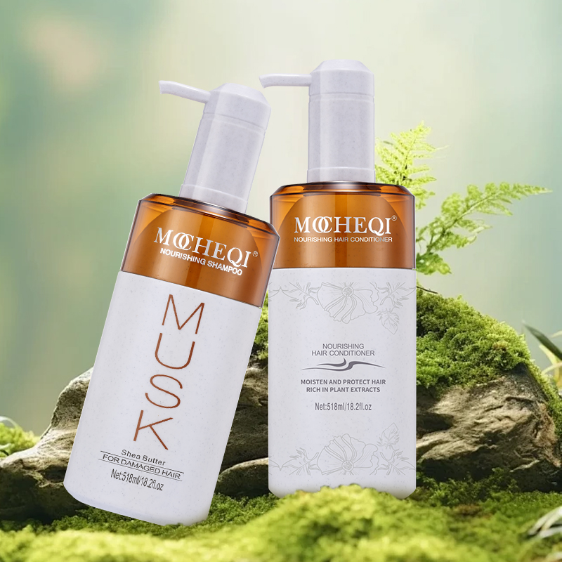 MOCHEQI Private Label Natural Orgânico Nutritivo Hidratante Suavizante Conjunto de shampoo e condicionador para cuidados com os cabelos para uso em salão de beleza